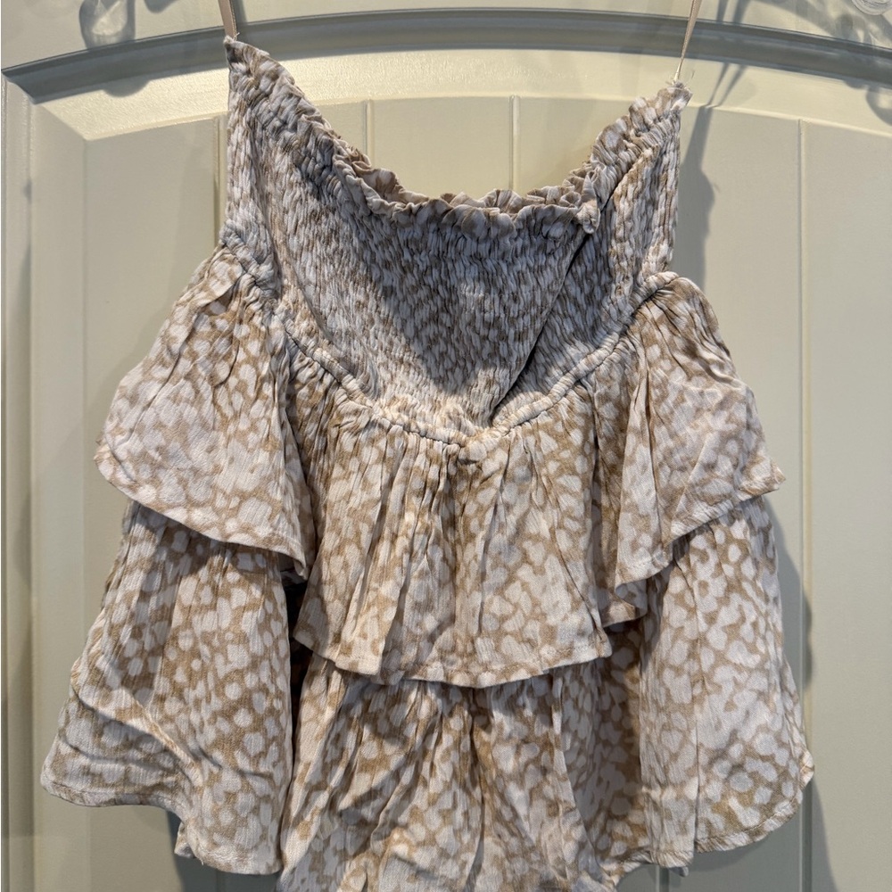 Cotton Candy Cream and Brown Ruffle Mini Skirt